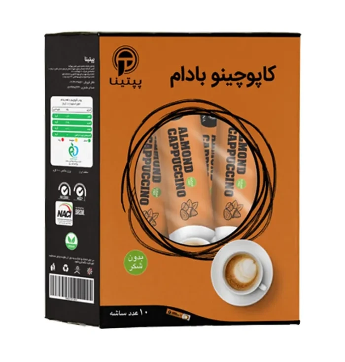 کاپوچینو با پودر شیر بادام پپتینا جعبه 10 عددی