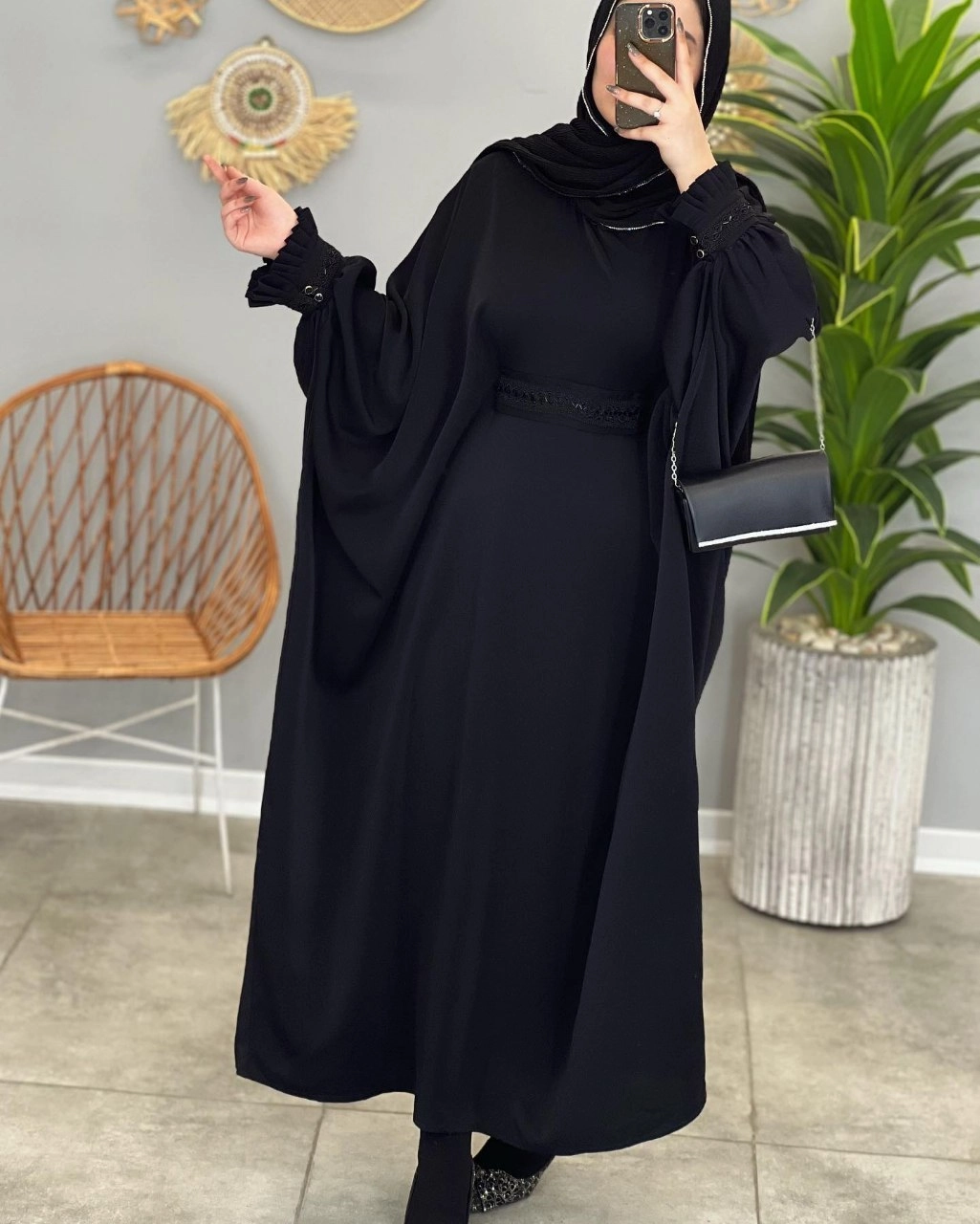 مانتو عبا آستین چین دار زنانه مدل سلما